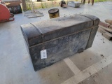 265 - ANTIQUE METAL TRUNK AND CONTENTS,