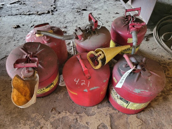 6 - 5 GALLON RED SAFETY GAS CANS