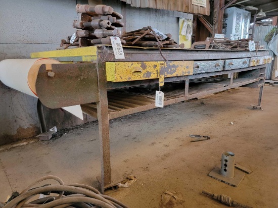 STEEL WORK TABLE WITH DRAWERS