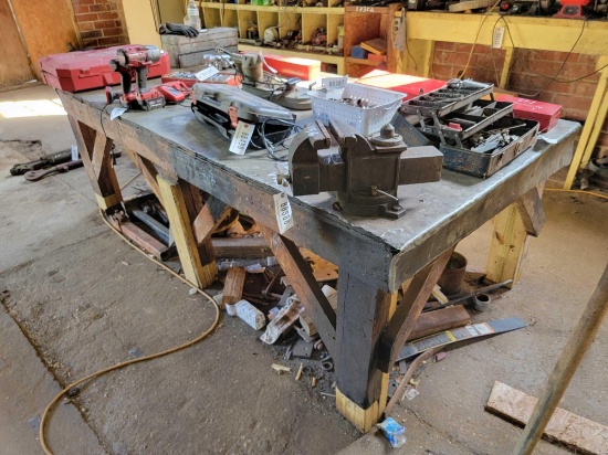 4' X 8' WOOD TABLE WITH VISE