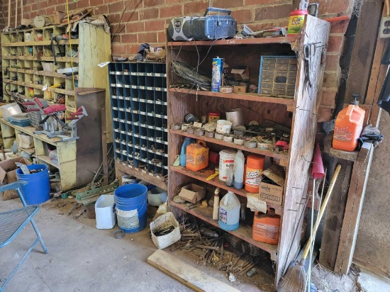 BOLT BIN WOOD SHELF & CONTENTS
