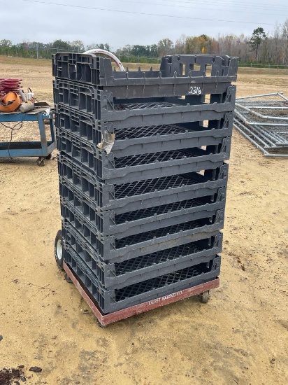 2316 - 2 - WHEEL DOLLY AND 9 - BREAD RACKS