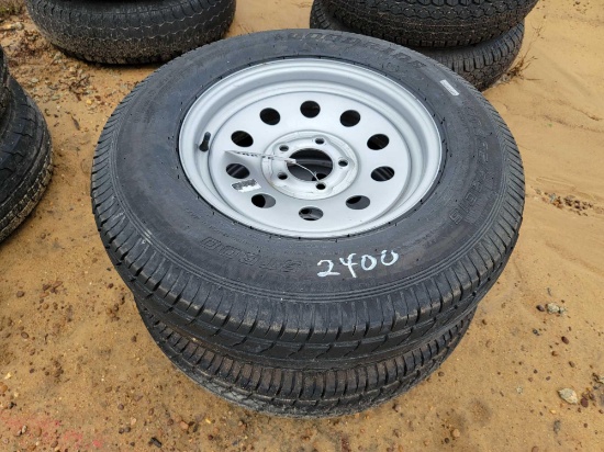 2400 - 2 - ST205/750 15 TIRES & 5 - LUG RIMS