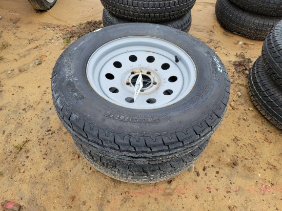 2401 - 2 - ST205/750 15 TIRES & 5 - LUG RIMS
