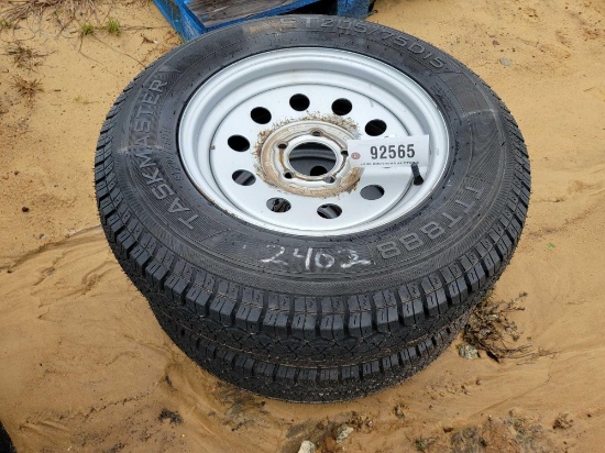 2402 - 2 - ST205/750 15 TIRES & 5 - LUG RIMS