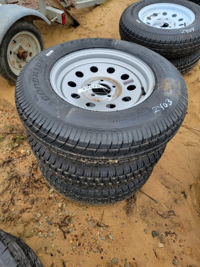 2403 - 3 - ST205/750 15 TIRES & 5 - LUG RIMS