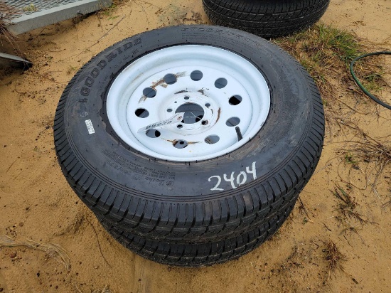 2404 - 2 - ST205/750 15 TIRES & 5 - LUG RIMS