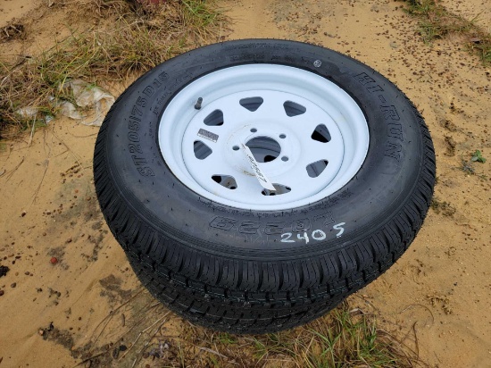 2405 - 2 - ST205/750 15 TIRES & 5 - LUG RIMS