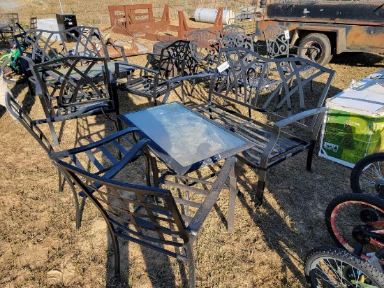 GLASS TABLE, DOUBLE BENCH CHAIR