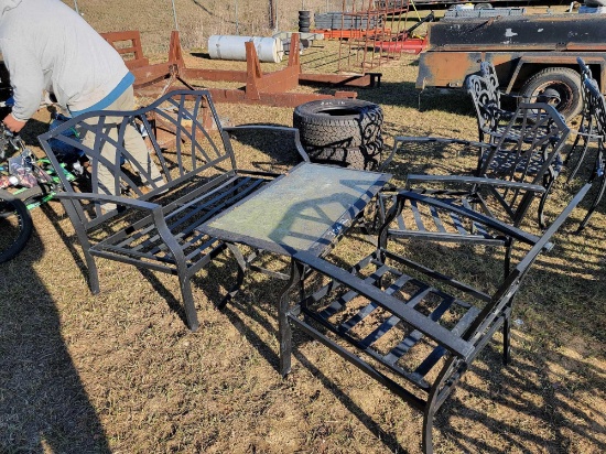 GLASS TABLE, DOUBLE BENCH CHAIR