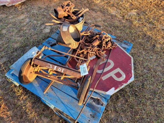 STOP SIGN, CHAIN, & ANTIQUES