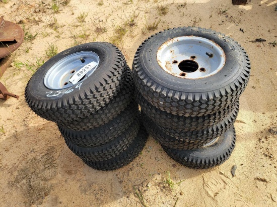 2569 - 9 - NEW 4.80/4.00 - 8 TIRES & 4 - LUG RIMS