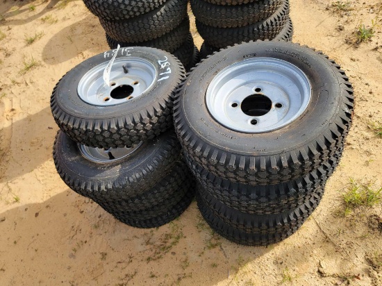 2571 - 9 - NEW 4.80/4.00 - 8 TIRES & 4 - LUG RIMS