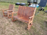 2972 - 2 SEATER WOODEN ROCKING CHAIR