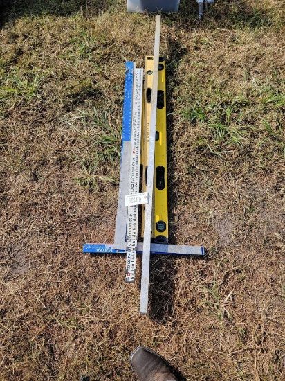 2529 - LEVELS-4, T SQUARES-3, DEWALT MEASURE STICK