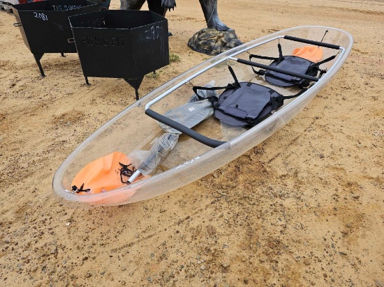 2058 - CLEAR FIBERGLASS BOAT W/ OARS 11'