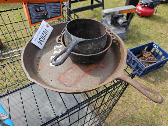 2286 - CAST IRON SKILLET & MELTING POTS