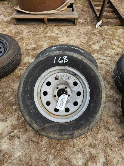 168 - 2 - USED ST205/75 R15 TIRES ON 5 LUG RIMS