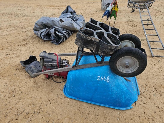 2668 - AIR COMP., WHEEL BARROW, & CONCRETE FORMS