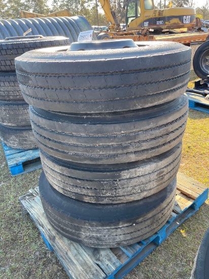 2593 - 4- 11R 22.5 TIRES ON STEEL WHEELS