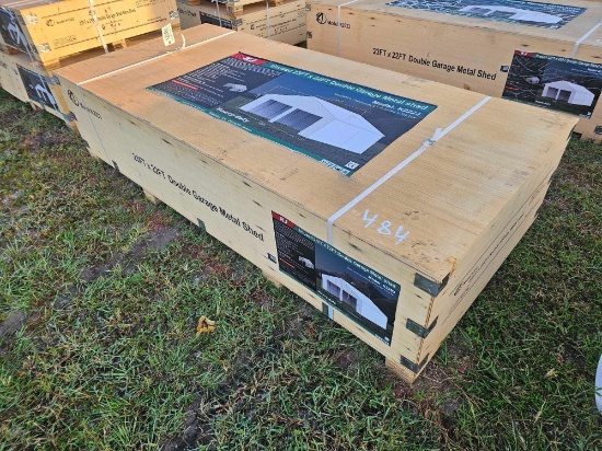 484 - ABSOLUTE - 23X22 DBL GARAGE METAL SHED | Online Auctions | Proxibid