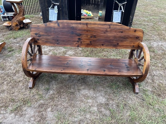 971 - WOOD WAGON WHEEL BENCH
