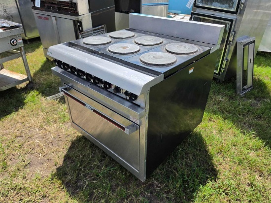 2425 - HOBART STAINLESS 6 BURNER RANGE AND OVEN