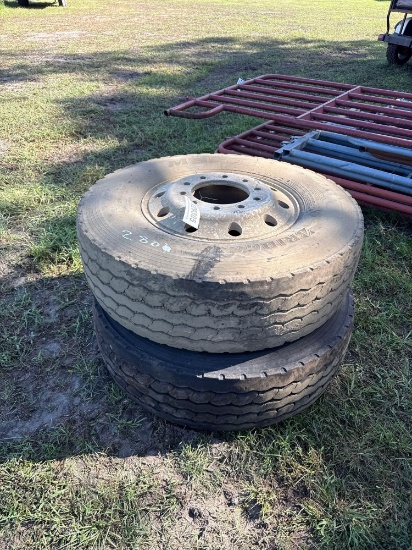 2801 - (2) 315/80r22.5 Tires & Alum Wheels