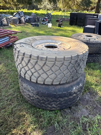 2802 - (2) 425/65R22.5 TIRES & ALUM WHEELS