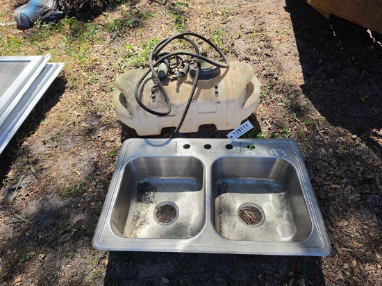 2893 - (1) 2 BIN STEEL SINK, (1) 15 GAL SPRAYER