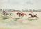 Watercolour of a Polo match in Colonial India, signed with initials A.S.B.,