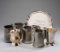 Seven Godfrey Evans presentations, comprising: two silver-plated tankards,