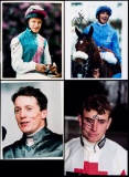 An album of signed photographs of flat race jockeys, in sleeves in a ring b