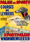 Belgian vintage poster for greyhound racing at the Palais des Sports in Bru