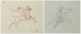 John Arthur Board (1886-1975) POLO PLAYERS (TWO) two pencil sketches, both