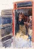 Peter Biegel (1913-1988) WET MORNING ! ('ARKLE' IN HIS STABLE WITH WORK RID