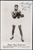 Sugar Ray Robinson signed publicity photograph, 7 1/2 by 4 1/2in., signatur