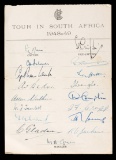Official autograph sheet for the MCC 1948-49 Tour to South Africa, fully si