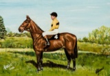 W J Nowne (20th century) PORTRAIT OF THE RACEHORSE ''ARKLE'' WITH PAT TAAFF