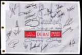 Multi-signed 2014 Dubai Classic golf tournament souvenir pin flag, fully-si
