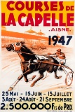 Large 1947 French poster for trotting races at La Capelle racetrack, signed