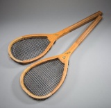 Two Grays of Cambridge real tennis racquets, one stamped STRUNG BY L.W.R. K