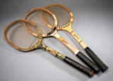 Three lawn tennis racquets, Wilson Dictator with unusual rectangular sectio