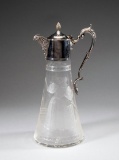 Silver-mounted glass claret jug with tennis decoration, fully hallmarked Wh