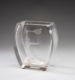 French Art Deco glass vase circa 1930 with acid etched engraving of the ten