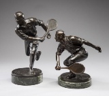 Pair of fine quality bronzes of tennis players circa 1920, signed Mesdag, b