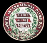 An International Olympic Committee member's badge dating from 1910, English
