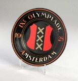 Amsterdam 1928 Olympic Games commemorative wall plate, hand painted red & w