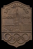 London 1948 Olympic Games presentation bronze plaque, bearing the Games ins