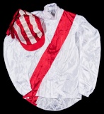 A set of race-worn silks in the colours of Saeed Manana owner of Warrsan, N